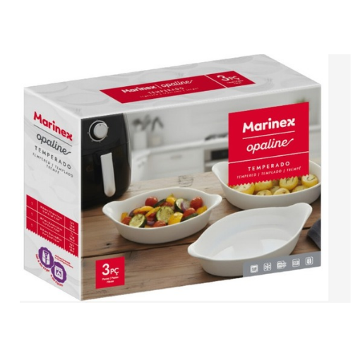 CONJUNTO ASSADEIRAS REFRATARIAS 3 PEÇAS MARINEX BRANCO